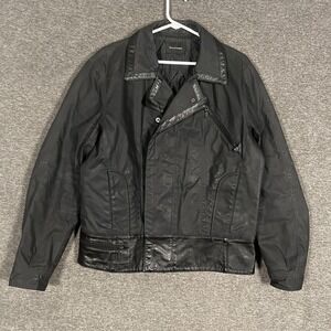 Nom De Guerre Jacket Mens Large Black Biker Moto Leather Trim Made In Japan